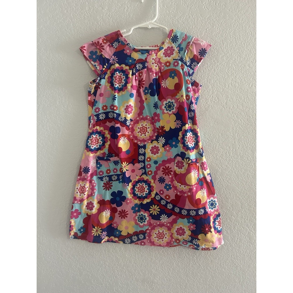 Hanna Andersson Floral Ruffle Short Sleeve Dress With Pockets Size 8 130